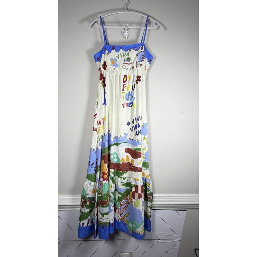 ANTHROPOLOGIE RACHEL ZOE TROPICAL INN PARADISE BABYDOLL SWING LINEN MAXI DRESS S